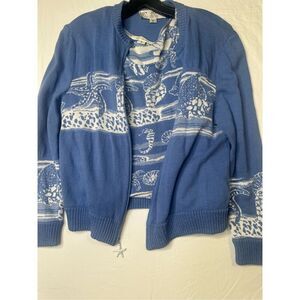Gorgeous St. John Blue & Cream Sea/Nautical Zipper Jacket and Tank Set